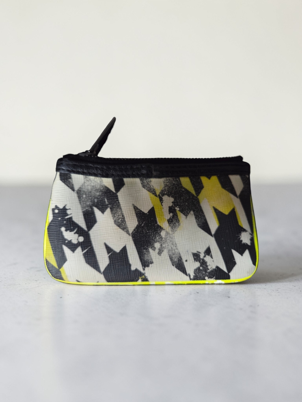 L.A.M.B. Black White Neon Yellow Patterned Zip Coin Pouch